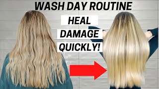 Healthy Hair Wash Day Routine  How to Wash Hair Less amp Repair Hair Damage [upl. by Atsed]