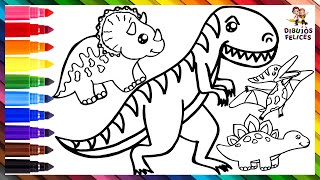 Dibuja y Colorea 5 Dinosaurios 🦖🦕🌋 Dibujo De TREX Y Más 🌈 Dibujos Para Niños [upl. by Itsyrk]