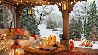 Cozy Winter Porch with Snow Falling Relaxing Campfire Sounds and Christmas Ambience [upl. by Ayala193]