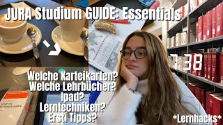 Jura Studium ESSENTIALS Lernhacks ErstiTipps Karteikarten Fallbücher … [upl. by Nyltak248]