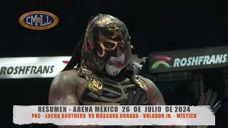 CMLL  PAC  LUCHA BROTHERS VS MÁSCARA DORADA  VOLADOR JR  MÍSTICO  ARENA MÉXICO  260724 [upl. by Eanahc]