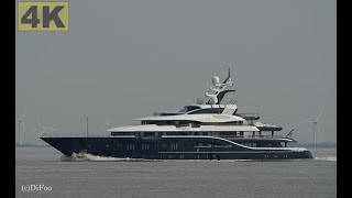 Mega Yacht SOLANDGE  Shipspotting Germany 🇩🇪 River Elbe near Otterndorf  4K VIDEO [upl. by Strickler]