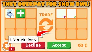 SNOW OWL LOVER 🤯 DID A BIG OVERPAY FOR MY SNOW OWLS 🤑 2 SEPARATE HUGE WIN TRADES in Adopt me [upl. by Ailuig]