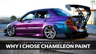 Ians Chameleon Painted Mitsubishi Evo 9 behind the build [upl. by Ellehsal]