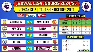 Jadwal Liga Inggris Pekan Ke 7Aston Villa vs Man UnitedKlasemen Premier League 202425Live Sctv [upl. by Eiramanel]