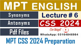 CSS MPT 2024  Lecture  6  English  One Word Substitution  Synonyms  Antonyms  Vocabulary [upl. by Ahseikram]