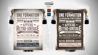 TUTO AFFICHE RÉTRO  VINTAGE COMPOSÉES DE TYPOGRAPHIES AVEC ILLUSTRATOR [upl. by Adnileb]