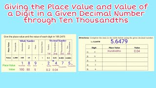 Giving the Place Value and the Value of a Digit in a Given Decimal Number through Ten Thousandths [upl. by Jerrome]