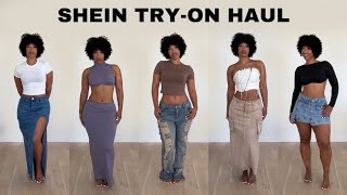 SHEIN TRYON HAUL  DENIM SKIRTS PANTS DRESSES AND CUTE SETS [upl. by Ajuna]