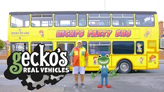 Gecko And The Party Bus  Geckos Real Vehicles  Educational Videos for Kids [upl. by Yattirb]