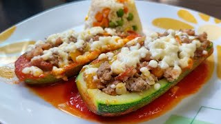 Calabacitas rellenas de carne molida y tocino  Comida Saludable  Comiendo Rico y Facil [upl. by Yerac946]