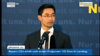 LTW Bayern Philipp Rösler FDP zur ersten Hochrechnung am 15092013 [upl. by Annalee]