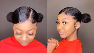 Tutorial  How to do 2 Low Space Buns w Swoop on Type 4 hair [upl. by Gregg]