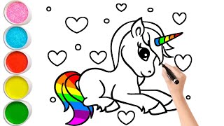 How to Draw a Cute Rainbow Unicorn 🦄 for Kids  Easy Unicorn Drawing Satisfying Magical Rainbow Art [upl. by Nosraep839]