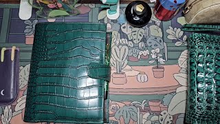 A5 ring green leather croc print planner [upl. by Iliam]