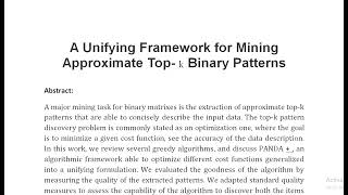 A Unifying Framework for Mining Approximate Top k Binary Patterns [upl. by Damal292]