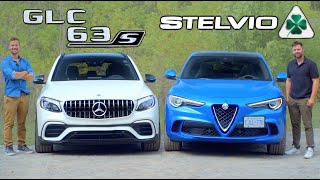 2019 Alfa Romeo Stelvio Quadrifoglio vs MercedesAMG GLC 63S  100000 Savage SUVs Face Off [upl. by Ahsiner]