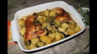 COSCE DI POLLO AL FORNO CON PATATE E PISELLI [upl. by Nylcsoj139]