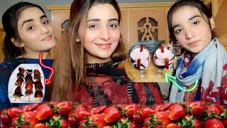 COOKING challenge between MALAIKA amp AROSHA  Strawberry storage hacks [upl. by Yanffit]