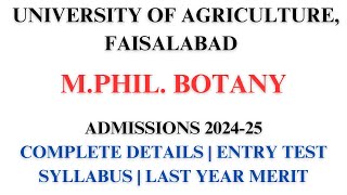 UAF MPhil Botany Admissions 202425  Botany  University of Agriculture Faisalabad [upl. by Yvel]