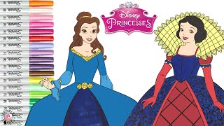 Disney Princess Coloring Book Pages Snow White and Belle Ball Gowns [upl. by Christiansen]