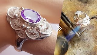 Como hacer un Anillo de plata con técnica de filigrana  Turning silver filigree wire into a ring [upl. by Pylle851]