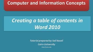 Creating a table of contents and inserting footnotes and endnotes in Word 2010 [upl. by Holle]