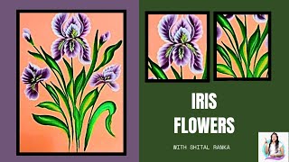 Easy Flowers Acrylic Painting tutorial for beginners how to paint Iris acryliciris [upl. by Dareen]