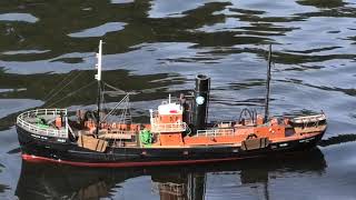 Nicely built RC Caldercraft Side Trawler has a run on the pond [upl. by Nanahs272]