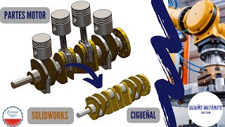 CIGUEÑAL SOLIDWORKS 2022 PARTES MOTOR Partes Motor de Combustión en SolidWorks Conjunto Automotion [upl. by Aramoj]