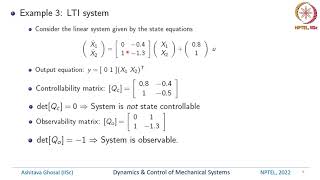 Lec 25 Examples of Controllability and Observability [upl. by Mariejeanne82]