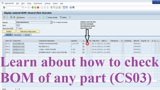 19 How to check BOM of any part CS03  Bill of materials  BOM  how to make bom  types of bom [upl. by Ilagam]