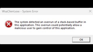 Fix WsaClientexe System Error System Detected An Overrun Of Stack Based Buffer In This Application [upl. by Manbahs]