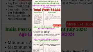 Indian post Gramin Dak sevaks GDS 2024 😲Notification OUT total Post 44228gdsindianpostgds [upl. by Kristianson]