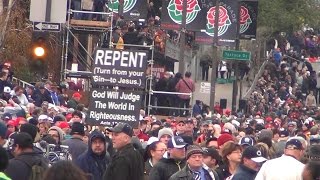 Tournament of Roses Parade 2017 5 mile parade route GOSPEL BARRAGE Captive audiences in bleachers [upl. by Ansilme305]