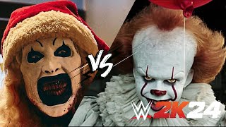 WWE 2K24 SIMULATION ART THE CLOWN VS PENNYWISE  No Hold Barred Falls Count Anywhere Match [upl. by Bodkin]