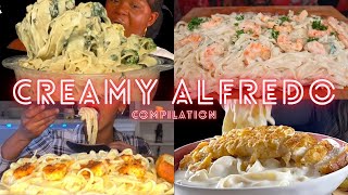 CHEESY ALFREDO PASTA ASMR MUKBANG COMPILATION  BIG BITES  EATING SOUNDS [upl. by Alcus739]