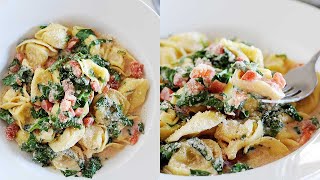 Creamy Spinach Tortellini  20 Minute Skillet Meal [upl. by Bibbye]