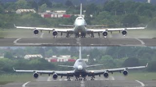 Two HeadOn Boeing 747 Departures CF6 and RB211 Engine Sounds [upl. by Cammie]