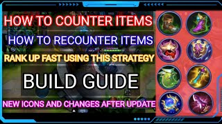 NEW UPDATE  COUNTER AND RECOUNTER BUILD ITEMS  MOBILE LEGENDS [upl. by Ilahtan]