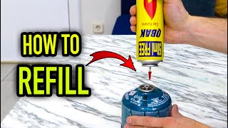 COMO RECARGAR CARTUCHOS DE GAS SIN VALVULA  HOW TO REFILL CAMPING BUTANE GAS [upl. by Northrup531]