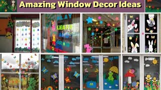 Best School window decoration ideas  Creative ideas for windows  learn [upl. by Nylkaj958]