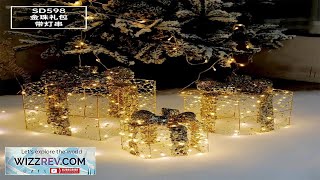 3pcsset Christmas Decoration Gift Box With Lights Christmas Tree Ornament Luminous Iron Review [upl. by Markland]