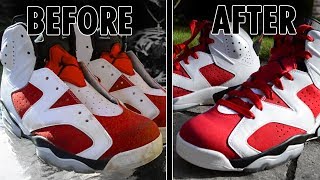 HOW TO CLEAN JORDAN 6 RETRO CARMINE CREP PROTECT CURE [upl. by Eidderf]