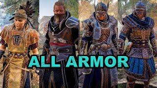 Assassins Creed Valhalla  All Armor Sets Showcase Male amp Female Version [upl. by Avonasac]