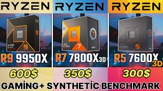 7600x3d vs 7800x3d vs 5800x3d vs R9 9950x vs i9 14900k vs 7900x3d vs 7950x3d 7600x3d gaming test [upl. by Ahseele607]