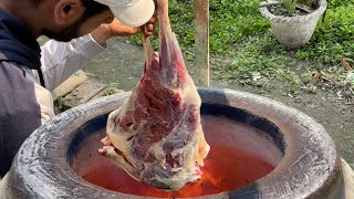 Most Delicious Lamb Leg Recipe in Tandoor in Village Garden I ASMR I with SUBTITLES I [upl. by Eelinnej22]