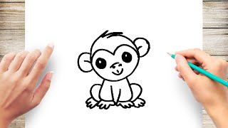 How to Draw a Monkey Step by Step for Kids Easy CuteMonkey [upl. by Htrow806]