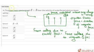 In Thomson mass spectrograph vecE bot vecB then the velocity [upl. by Beret576]