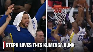 Jonathan Kuminga posterizes teammate and Steph is loving it 🤣  NBA on ESPN [upl. by Epoillac]